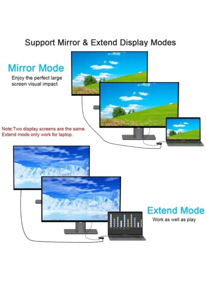 هينغ محول HI-2001-TCVH من USB-C إلى HDMI وVGA، محول من النوع C إلى VGA إلى USB-C Thunderbolt 3 لشاشتين - Image 5